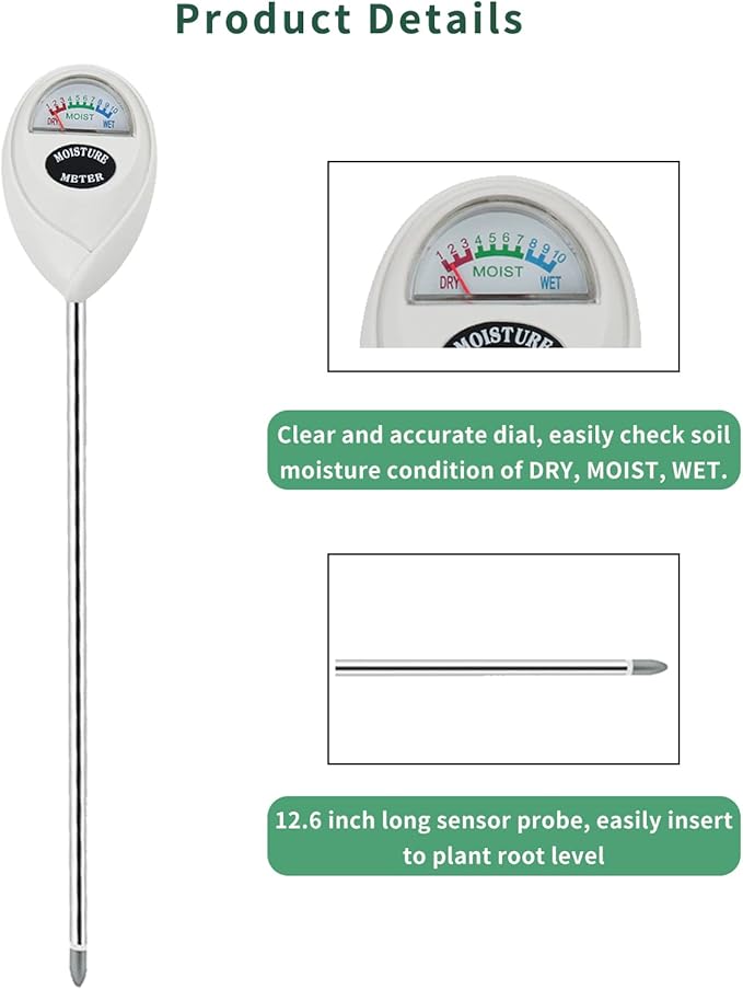 Soil Moisture Meter, 2 Pack Long Probe Soil Moisture Monitor for House Plants, Soil Hygrometer Moisture Sensor for Indoor & Outdoor, Garden, Farm, Lawn Plant Care, No Battery Needed(White) - Image 4