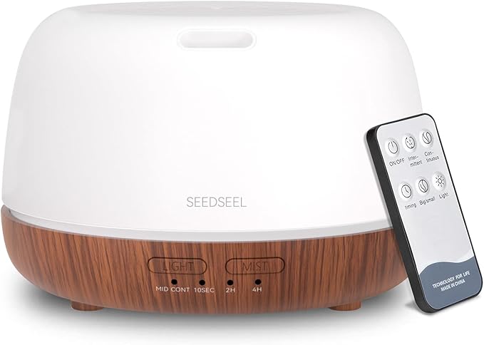 300ML Essential Oil Diffuser, Mini Aromatherapy Diffuser with Remote Control, 7 Color Changing LED Light, 4 Timer for Bedroom, Room, Office by SEEDSEEL