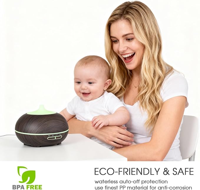 550ml Large Capacity Essential Oil Diffuser with 6 Essential Oil Set, Aromatherapy Ultrasonic Air Humidifier with Timer Setting, 7 Color LED Night Light and Waterless Auto-Off Functions for Home, Spa - Image 9