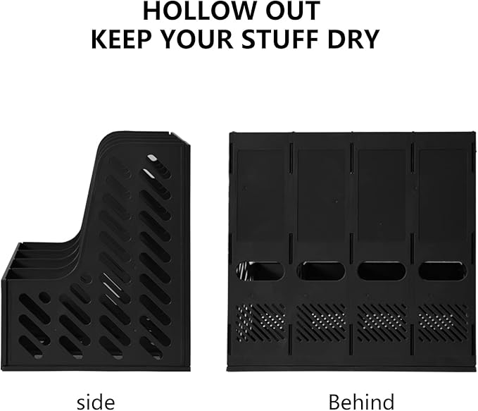 SAYEEC Magazine File Holder, Plastic Desktop File Folder Organizer with 4 Large Compartments, Vertical Desk Binder Organizer Office Organization and Storage File Holder for Desk, School, Home (Black) - Image 4