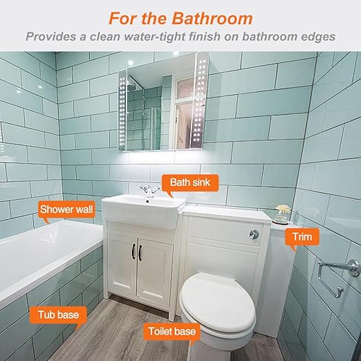 White Caulk Tape Waterproof Self Adhesive, Toilet & Bathtub Sealant Strip, Peel & Stick Caulking Tape for Floor Tile Corner Trim & Shower, Bathroom Accessories, Better Than Silicone Caulk - Image 7