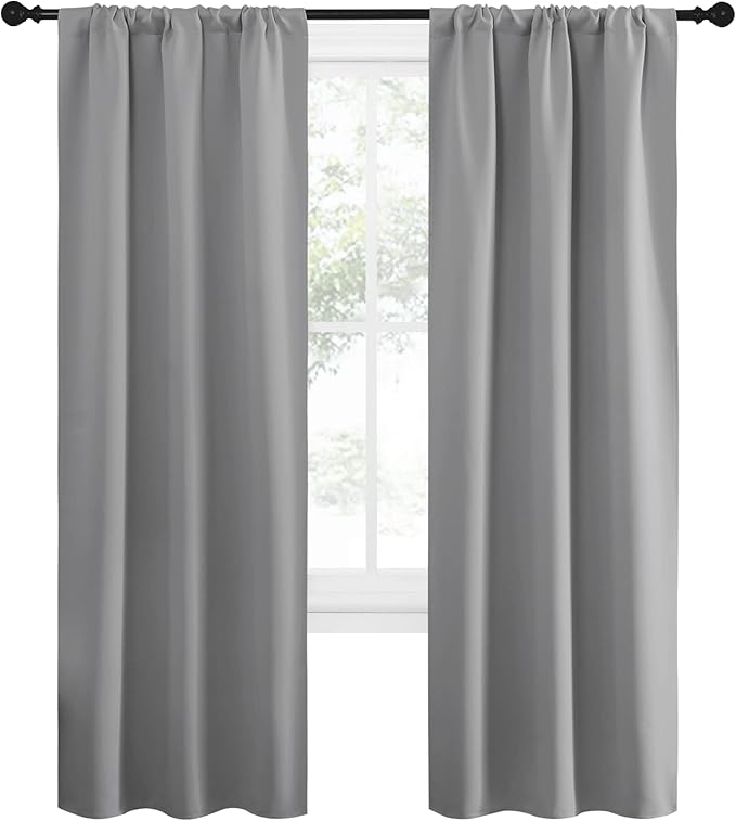 NICETOWN Sidelight Curtains for Front Door - Home Decoration Thermal Insulated Rod Pocket Blackout Blinds & Drapes for Small Windows (Silver Grey, 2 Panels, W34 x L72 -Inch) - Image 2