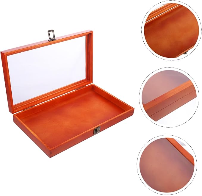 DOITOOL Vintage Style Rectangular Wooden Box Pin Display Case for Figures Safe Storage Solution - Image 9