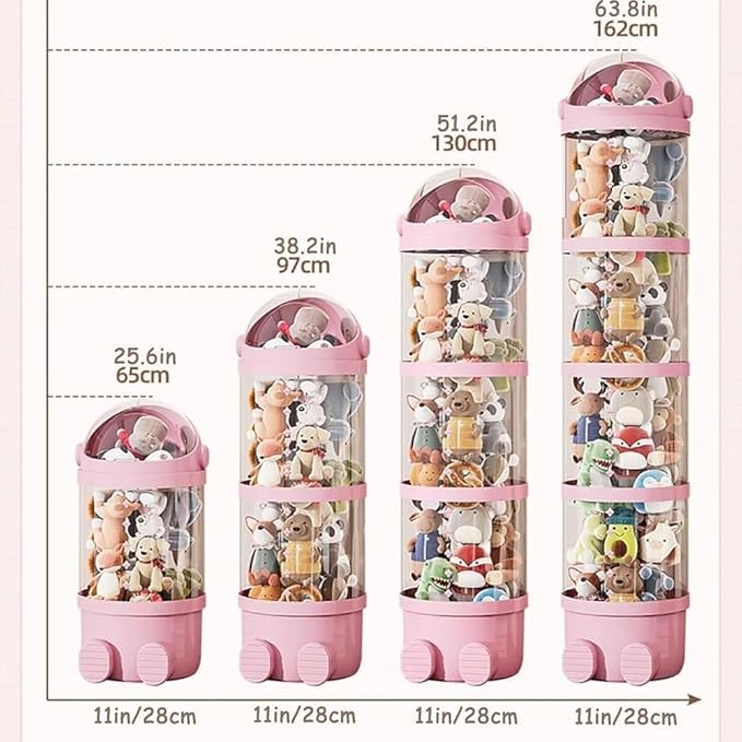 2025 New Cilindro Transparente Para Peluches with Lights, Stuffed Animal Storage Tube, Rotating Toy Storage Tower, Tall Stuffed Animal Storage Tower (Pink-with light, 63.8in) - Image 6