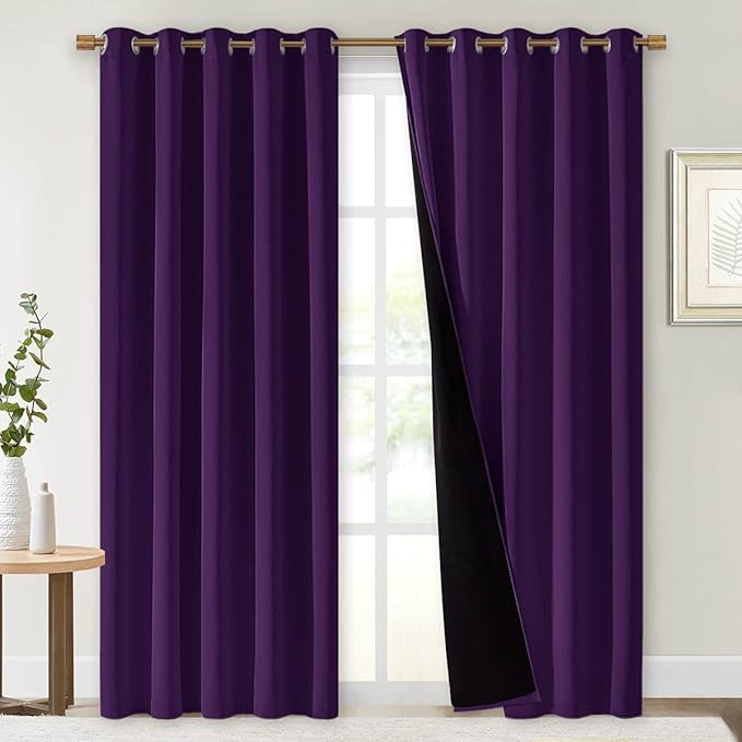 NICETOWN Royal Purple Full Shade Curtain Panels, 62 x 84 inch, Pair of Energy Smart & Noise Blocking Out Blackout Drapes for Dining Room Window, Thermal Insulated Guest Room Lined Window Dressing by NICETOWN