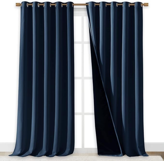 NICETOWN 100% Blackout Blinds, Laundry Room Decor Window Treatment Curtains, Thermal Insulated Energy Smart Drapes and Draperies for Villa, Hall and Studio, Navy Blue, Set of 2, 70 inches x 95 inches - Image 2