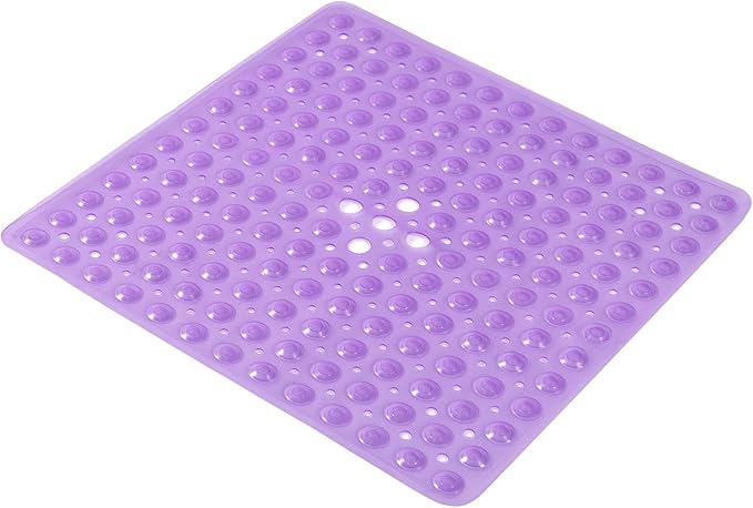 Anti-Slip Bathtub Shower mat, 20.8×20.8（Approximately 53×53cm） inch Soft Oversized Machine Washable Non-Slip Bathtub mat with Drainage Holes, Bathroom Floor Suction Cup.（1- Clear Purple） by ERASILKEN-X