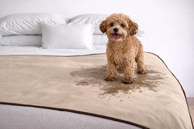 Premium Deluxe ! 100% TOP Waterproof Blanket Guarantees to Keep Your Bed Dry! Crinkle-Free Ultra-Soft Fleece Furniture Protector for People Kids Pets. EZ Wash/Dry Brown/Beige Reversible 80x60 - Image 6