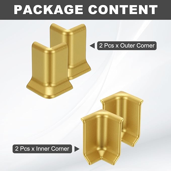 uxcell Self Adhesive Baseboard Corner Blocks, 2.2 Inch Wall Edge Corner Protector 2 Inside + 2 Outside Corners-Connector for Wall Floor Furniture Edge(Gold) - Image 3