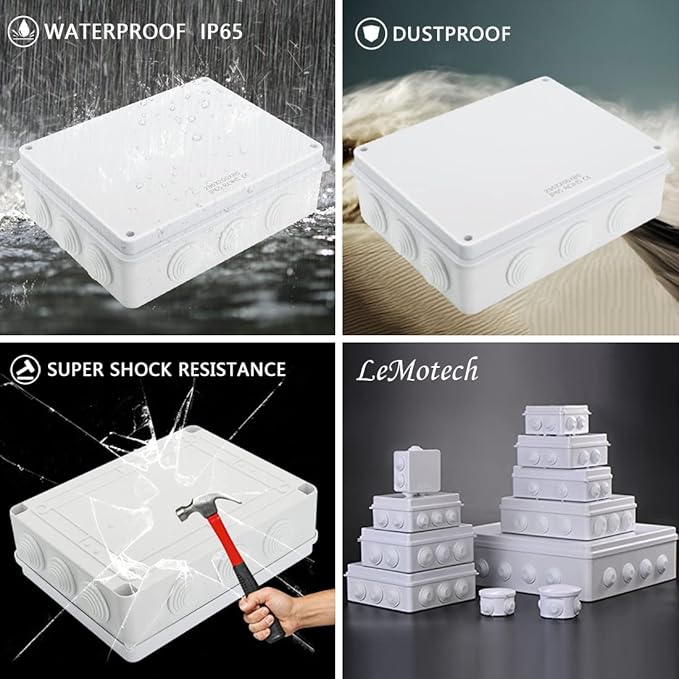 LeMotech Junction Box, ABS Plastic IP65 Waterproof and Dustproof, Universal Electrical Enclosure, Outdoor and Indoor Project Box 10 x 7.9 x 3.1 inch (255 x 200 x 80 mm) - Image 8