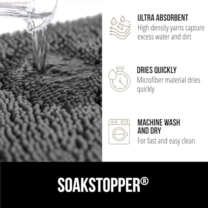GORILLA GRIP SOAKSTOPPER Dog Door Mat, 48x30 Machine Washable Rug Absorbent Doormat Captures Moisture Mud Dirt, Quick Dry Soft Chenille Entryway Rugs Indoor Entrance Mats for Dog Paws, Grey - Image 4