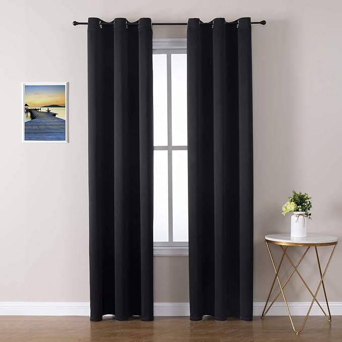 ChrisDowa Grommet Blackout Curtains for Bedroom and Living Room - 2 Panels Set Thermal Insulated Room Darkening Curtains (Black, 42 x 84 Inch) by ChrisDowa