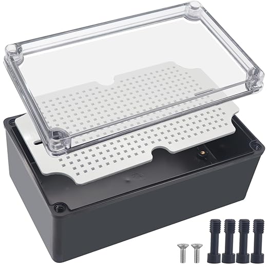 Junction Box,IP67 Waterproof ABS Black Project Box Clear Cover with Mounting Plate Electrical Box Enclosure for Outside Electronics 9.8 x 5.9 x 3.9inch(250x150x100mm) by Otdorpatio