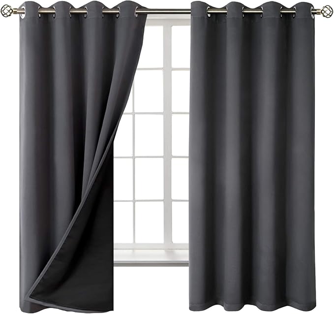BGment Thermal Insulated 100% Blackout Curtains for Bedroom with Black Liner, Double Layer Full Room Darkening Noise Reducing Grommet Curtain (52 x 63 Inch, Dark Grey, 2 Panels) - Image 8