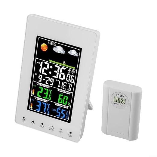 Indoor Hygrometer Thermometer with Digital Weather Station, and Humidity for Monitor for Indoor Outdoor, Weather Forecasting Device with Alarm Clock, 8-Language Weekday Display, Adjustable Brightness - Image 3