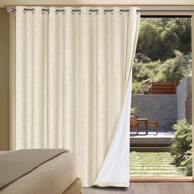 H.VERSAILTEX Linen Blackout Curtains Durable Thick Textured Linen Look 100% Blackout Patio Door Curtain Anti Rust Grommet Extra Wide Sliding Door Curtain Panel, Bleached Sand, W100 x L96 inch by HVERSAILTEX