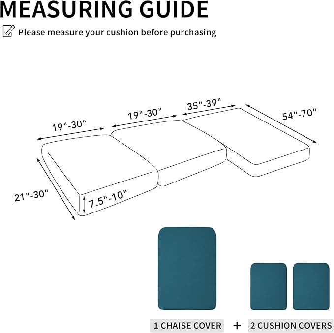 Easy-Going Stretch 3 Pieces Couch Cushion Covers for Sectional Sofa Left/Right L Shape Chaise Lounge Sofa Seat slipcover Anti-Slip Sofa Cover Soft (2 Seater + 1 Chaise, Peacock Blue) - Image 2