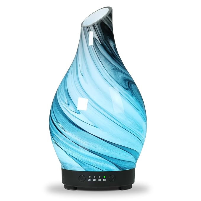 Essential Oil Diffuser Aroma Diffuser- 200 ml Art Glass Ultrasonic Cool Mist Oil Diffuser for Aromatherapy Auto Shut-Off Protection & 7 Colors Changed LED Light for Home Office Decor & Gift (200ml) by EQUSUPRO