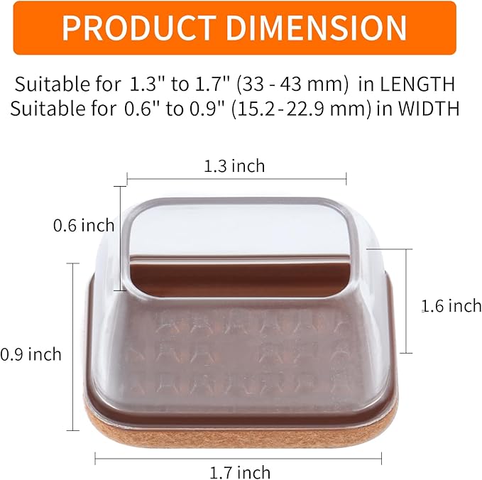 Ezprotekt 16 Pcs Rectangle Clear Silicone Chair Leg Floor Protectors with Felt, Rectangle Chair Leg Caps, Furniture Leg Covers Cups for Chair Table Desk Anti- Scratches (Fit L :1.3-1.7", W: 0.6-0.9") - Image 3