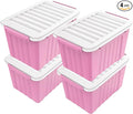 Nazhura Plastic Storage Bin, Stackable and Nestable Storage Boxes with White Lids and Secure Latching Buckles, Large Storage Container (Pink/White, 72Quart-4Pack) by NazhuraGoodCompanionAtHome