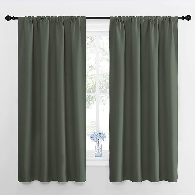 NICETOWN Bedroom Curtains Blackout Draperies - All Season Thermal Insulated Solid Rod Pocket Top Blackout Curtains/Drapes for Kid's Room (Dark Mallard, 1 Pair, 42 x 63 Inch) by NICETOWN