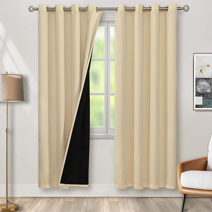 BGment Natural Blackout Curtains 95 Inches Long 2 Panels Set for Living Room, Thermal Insulated 100% Light Blocking Curtains & Drapes, Grommet Soundproof Curtains for Bedroom Window, Each 52 Wide by BGment