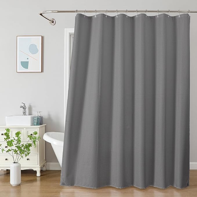 2-in-1 Waterproof Fabric Shower Curtain - No Separate Liner Needed, Hotel-Style Waffle Weave, Effortless Cleaning & Washable Bathroom Shower Curtain Set,72Wx78H,Grey - Image 2