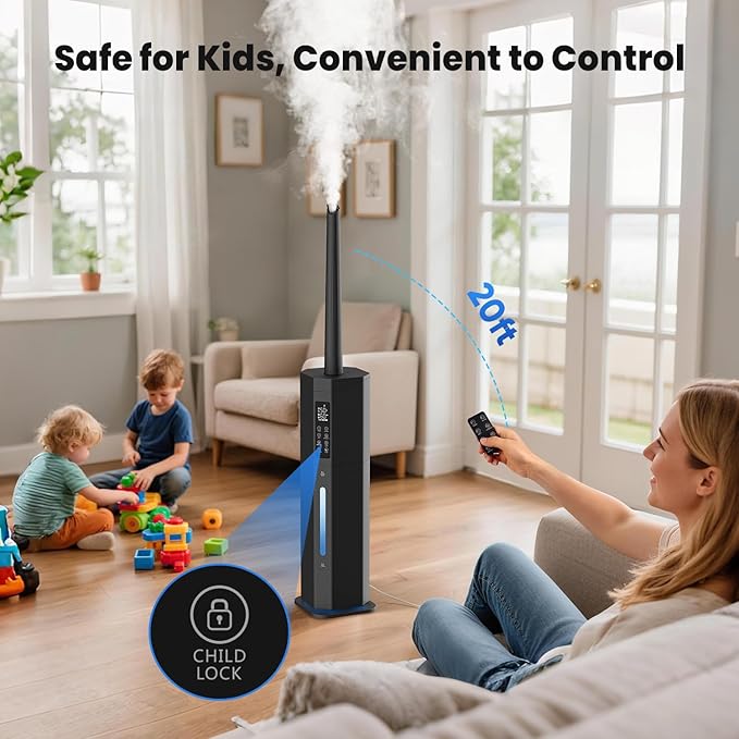 Humidifiers for Bedroom - GloryAir 2.38Gal/9L Top Fill Warm & Cool Mist Humidifier for Large Room 750ft² with Auto Mode 7-Color Light, Humidistat, Quiet Humidifier for Plants Baby Adults Home & Office - Image 8