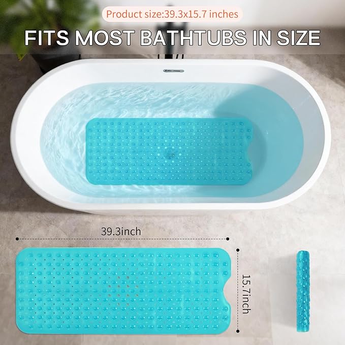 Anti-Slip Bathtub Shower mat, 39.3×15.7 inch（Approximately 100 × 40cm） Soft Oversized Machine Washable Non-Slip Bathtub mat with Drainage Holes, Bathroom Floor Suction Cup.（1-Clear Green） - Image 3