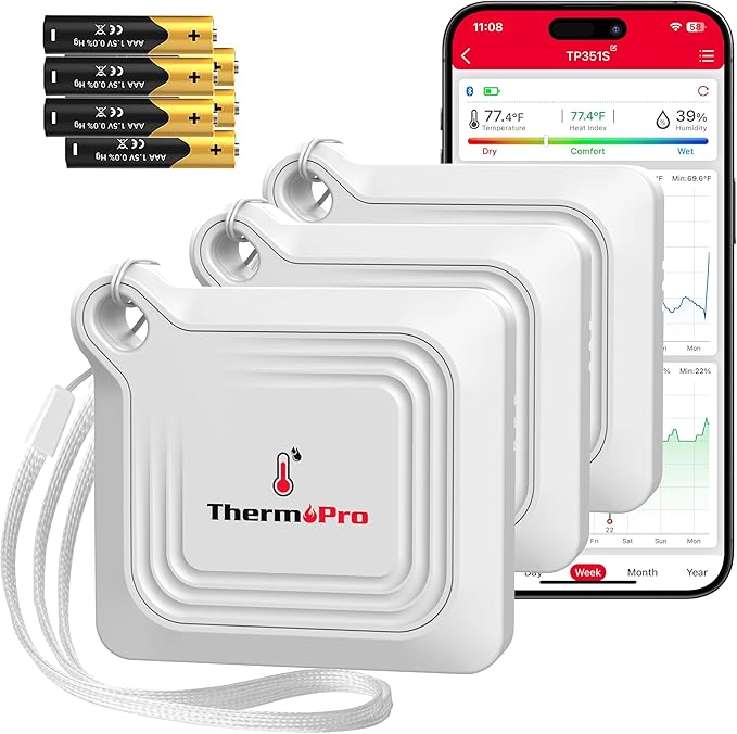 ThermoPro Bluetooth Hygrometer Thermometer for House, 260FT Temperature and Humidity Monitor, Remote App Control Humidity Temperature Sensor, 2-Year Data Storage Export for Greenhouse Room, 3 Pack by ThermoPro