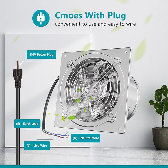 HG Power 6 Inch Exhaust Fan: Kitchen Exhaust Fans with Power Cord Attic vent Fan with Damper Wall Small Fume Extractor Ventilation Fan for Shop Chicken Coop Basement Smoking Room Garage Silver - Image 7