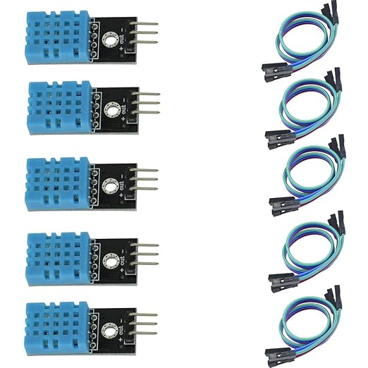 HiLetgo 5pcs DHT11 Temperature Humidity Sensor Module Digital Temperature Humidity Sensor 3.3V-5V Humidity Measure Range 20%-95% Temperature Measure Range 0-50℃ Celsius with Wires by HiLetgo