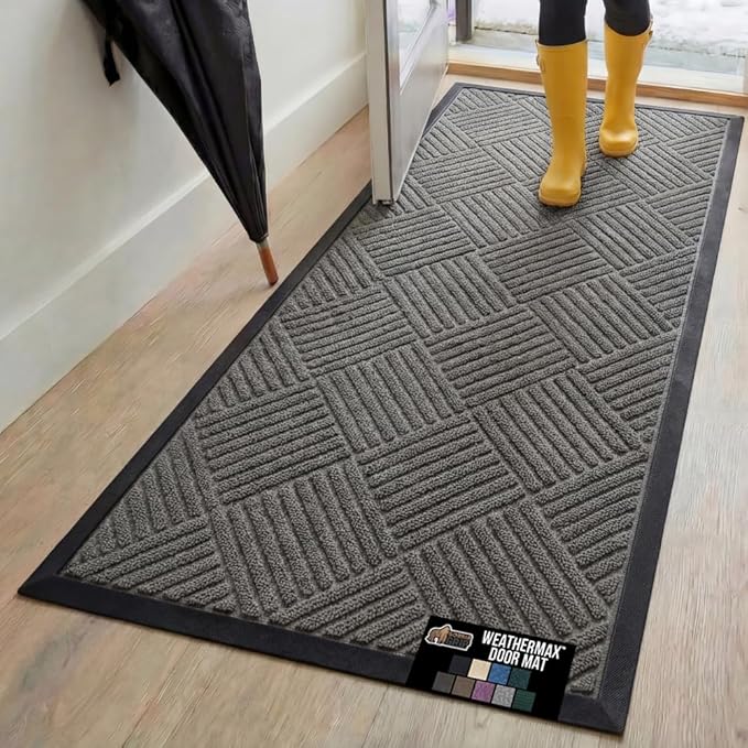 GORILLA GRIP 100% Waterproof All-Season WeatherMax Doormat, 72x24, US Designed Natural Rubber, Stain and Fade Resistant, Low Profile Indoor Outdoor Door Mats, Easy Clean Patio Mat, Gray Diamond by GorillaGrip