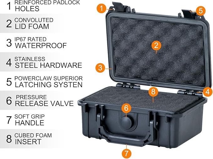 MEIJIA Portable All Weather IP67 Waterproof Protective Case, Hard Case,Camera Case With Customizable Foam,Fit Use of Drones, Cameras,Equipments (Black, 8.12x6.56x3.56inches) - Image 4