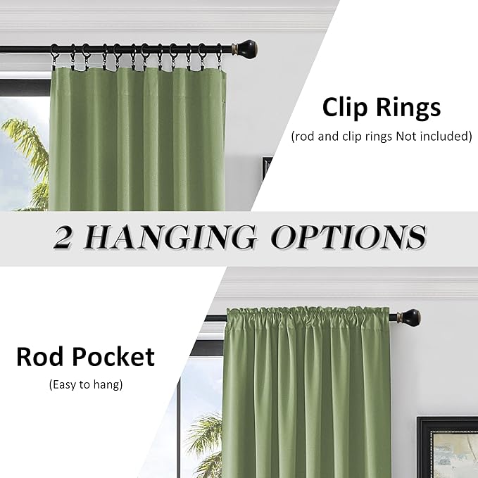 DONREN Sage Green Curtains 96 Inch Length Thermal Insulated Room Darkening Blackout Curtains for Bedroom (52 W x 96 L,Set of 2 Panels) - Image 2