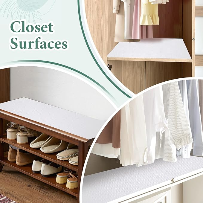 Drawer and Shelf Liner for Kitchen Cabinet: 23 in X 30 Ft Non Slip Waterproof Shelf Paper Non Adhesive Refrigerator Liners White Easy Liners for Bathroom Cupboard with Knife Tape Measure - Image 7
