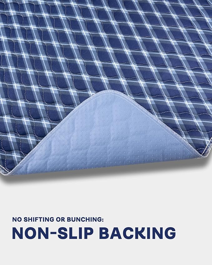 Non-Slip Bed Pads for Incontinence Washable (36" x 72"|1 Pack), Navy Blue Grid, Waterproof Bed Pads, Bed Wetting Pads for Bed, Sofa, Floor, Resuable Underpads for Adults, Seniors, Pet - Image 4