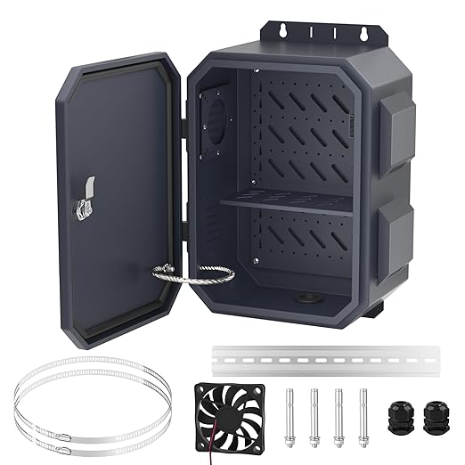Joinfworld Outdoor Electrical Box, Metal Outdoor Enclosure Box Waterproof IP65 Junction Vented Enclosure Weatherproof with Cold-Rolled Steel Plate Fan Din Rail Cable Gland 15.7"x11.8"x7.9" by Joinfworld
