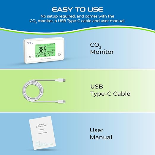 Sper Scientific Indoor Air Quality Monitor with Color Coded Display | Model 800052 - Image 7