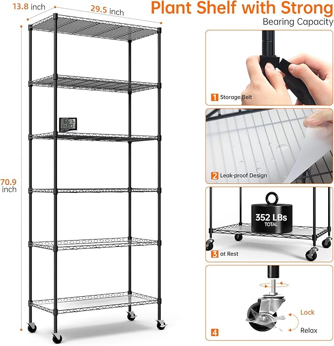 Bstrip Indoor Greenhouse with Grow Light, DIY Plant Shelf with Cover, 6 Tier Plant Stand, 5 Pack 150W Full Spectrum Grow Lights with 3 Color Mode For Indoor Plants, Seed Starting, 29.5"L×13.8"W×71"H - Image 8