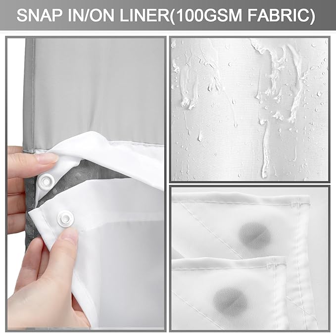 Grey Shower Curtain and Liner Set,230GSM Waffle Weave Textured Heavy Duty Hotel No Hook Shower Curtain 75" L x 72" W - Image 4
