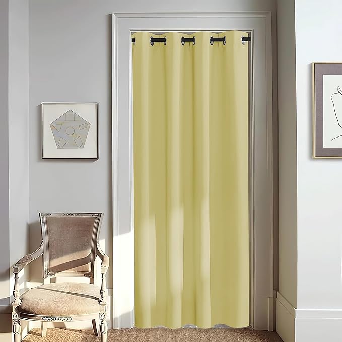 NICETOWN Door Curtain for Closet Doors 80 Inches Long 1 Panel, Blackout Doorway Curtain for Open Closet Bedroom, Room Divider Living Room for Privacy (Paler Yellow, 1 Panel, 46W x 80L) by NICETOWN