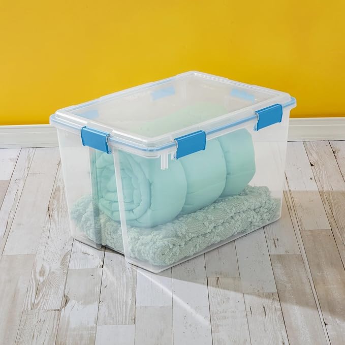 80 Quart Gasket Box, Weather-Resistant Large Clear Storage Bin with Latch Lid, Blue - Image 7