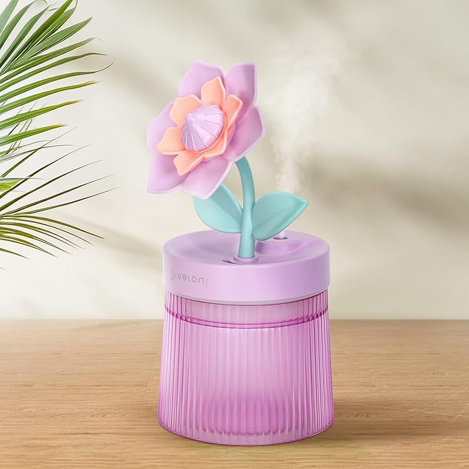 Cute Flower Mini Humidifier, 260ml Gardenia Desktop Humidifiers for Bedroom, Portable Small Cool Mist Humidification for Home, Baby Nursery, Office & Indoor Plants, USB Powered (Purple) by Cerrota