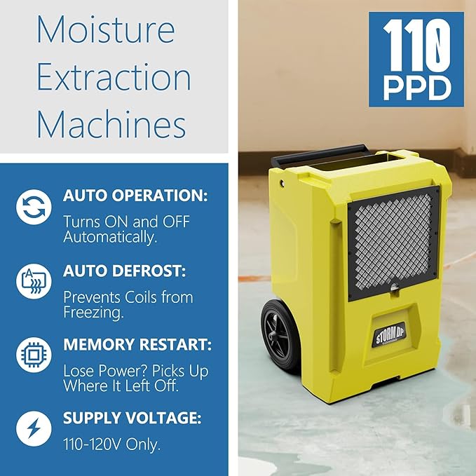 ALORAIR 110 Pint Dehumidifier Commercial Grade - Built-in Pump, Includes Drain Hose, Ideal for Large Basements, Industrial or Commercial Spaces and Job Sites, 5 Years Warranty, Yellow - Image 2