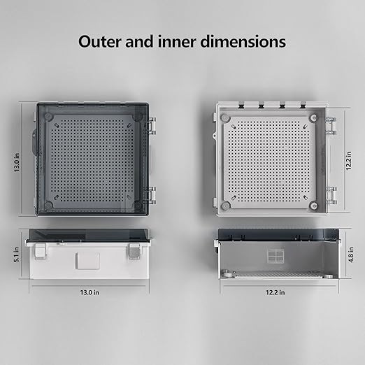 ABS Electrical Junction Box, Ventilated Design, Cable Grommets, IP65 Waterproof Enclosure, Indoor/Outdoor Use with Mounting Panel.. (Clear Cover, 13"x13"x5.1") - Image 6