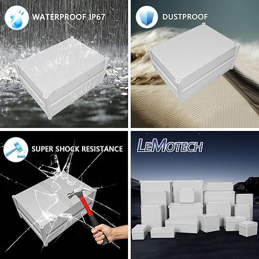 LeMotech Junction Box IP67 Waterproof Dustproof ABS Plastic Project Box for Electrical Outdoor Enclosure Gray 15 x 11 x 7.1 inch (380 x 280 x 180 mm) - Image 8