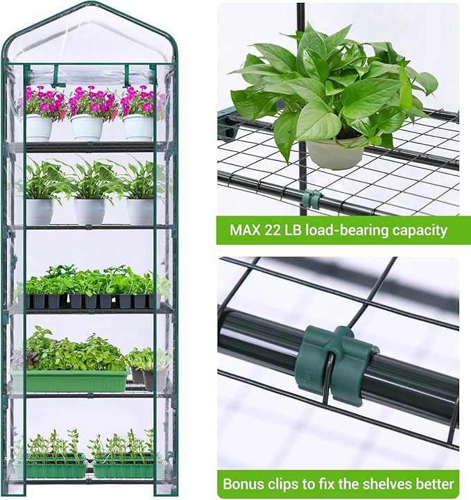 Mini Greenhouse for Outdoors Indoor: Ohuhu Small Plants Green House with 5 Tier Shelves, Portable Plastic Greenhouses with Heavy Duty Transparent PVC Cover for Garden Patio Backyard Porch Balcony - Image 3