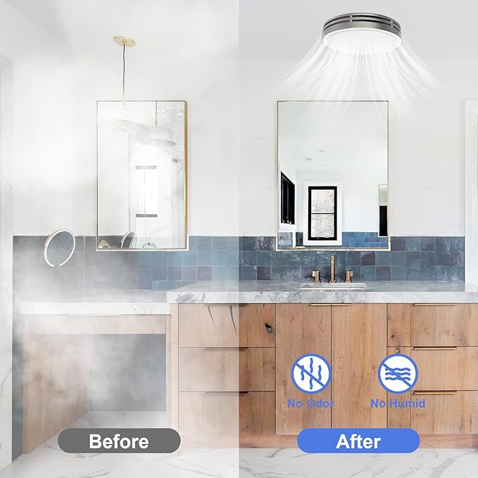 Akicon Bathroom Exhaust Fan with Light, 110CFM, 2.0 Sones for Ceiling, 1000lm Dimmable LED Light and 150lm Nightlight Dual Color Bathroom Vent Fan for Home, Round, Sliver - Image 7