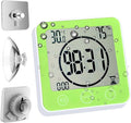 Waterproof Bathroom Wall Clock and Timer, Digital Water Resistant Hanging Timer for Shower, Large Display Kitchen Cooking Countdown Timers, Mirror Suction Clock with Temperature Humidity Meter (Green) by HomemelindaExquisiteClock